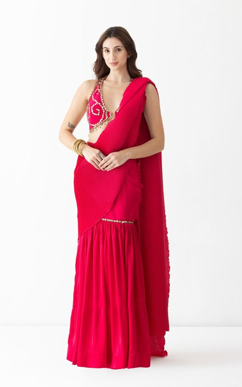 Sarasvi Gota Patti Silk Lehenga Set - Pink